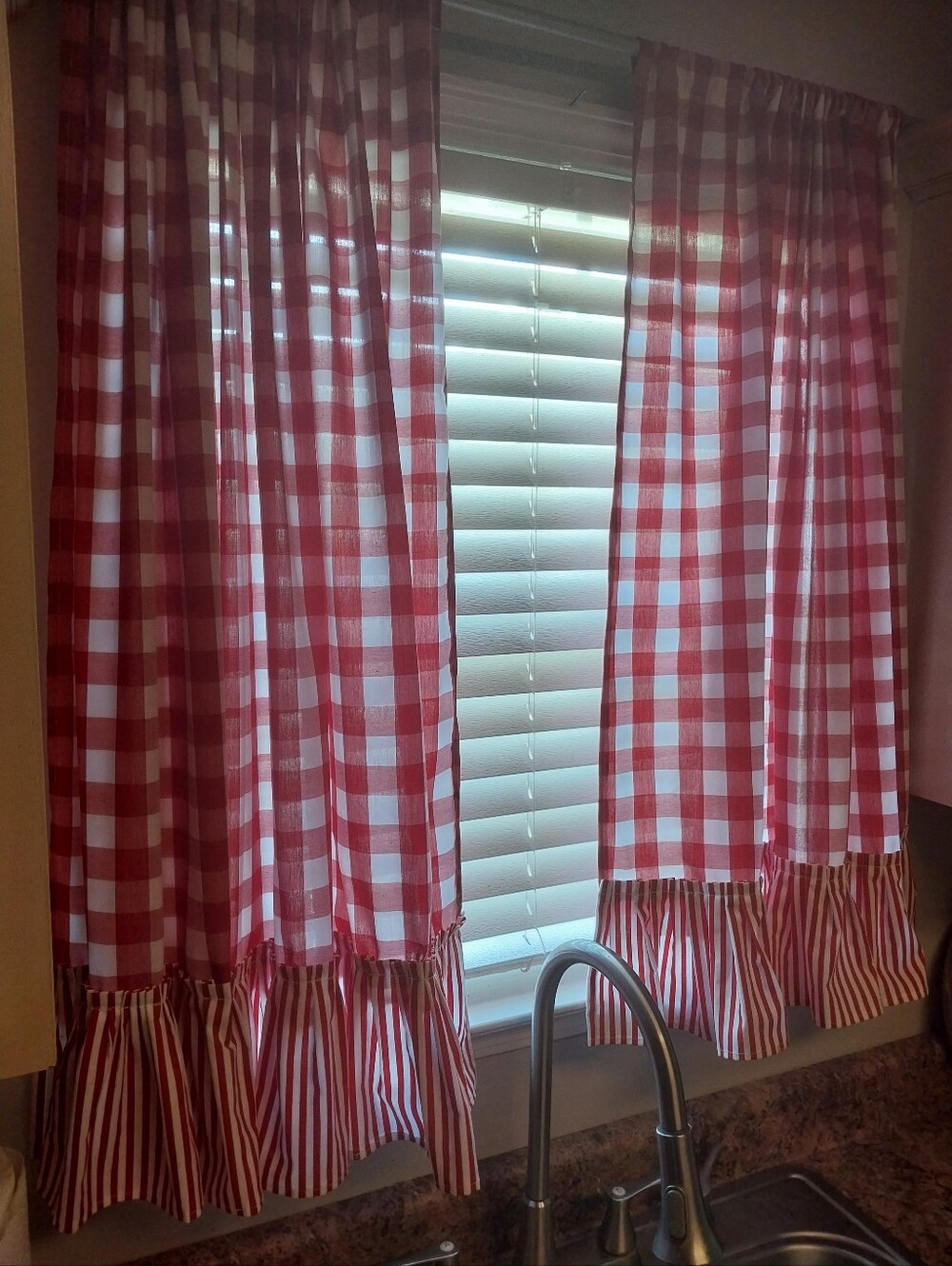 Cozy Red Gingham Kitchen Curtain Panel Set - Custom Made
